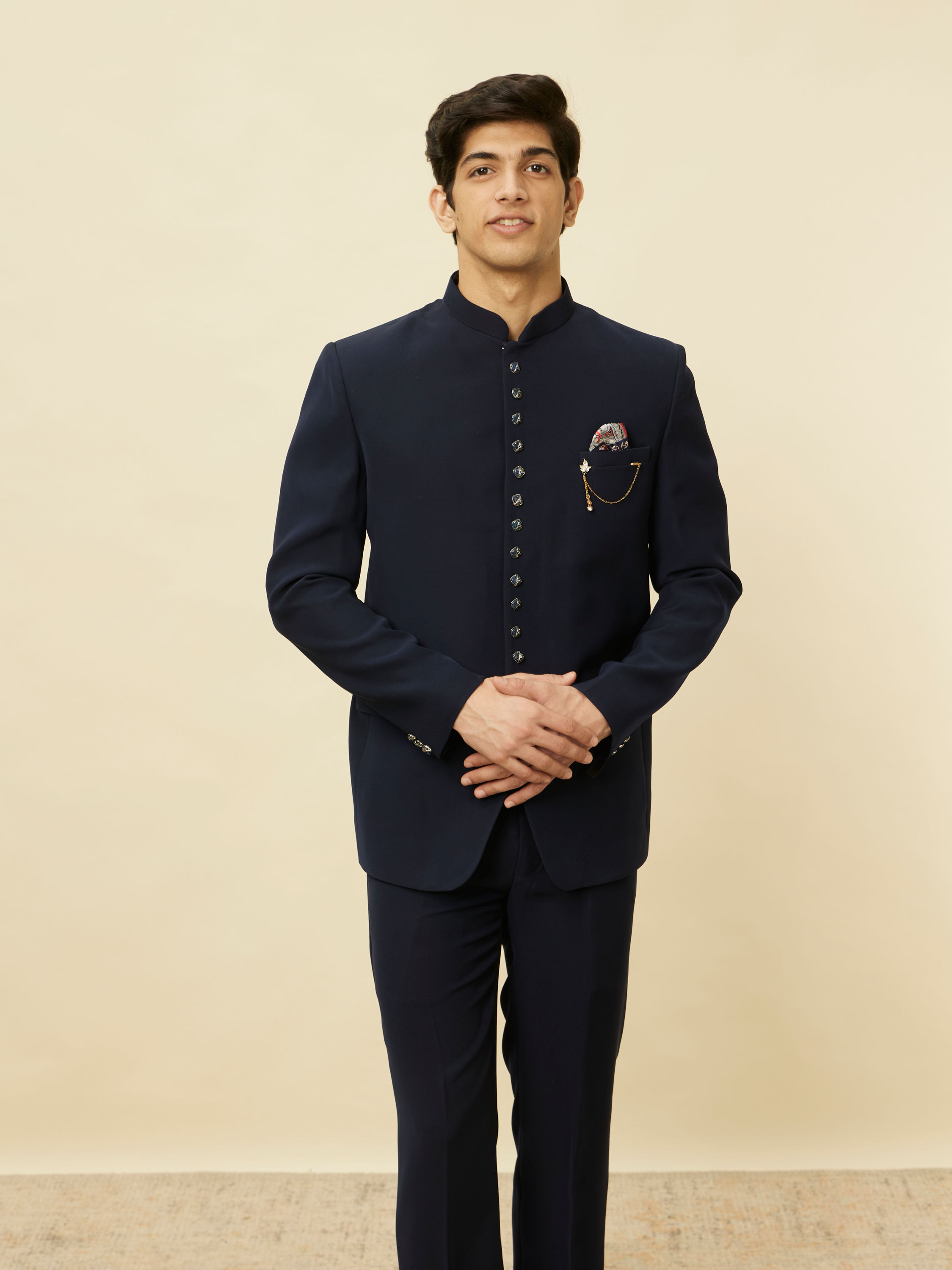 Manyavar Men Dark Sapphire Blue Classic Jodhpuri Suit