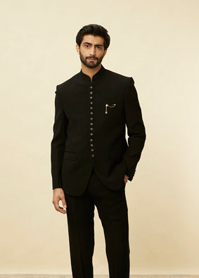 alt message - Manyavar Men Rich Black Classic Jodhpuri Suit image number 0