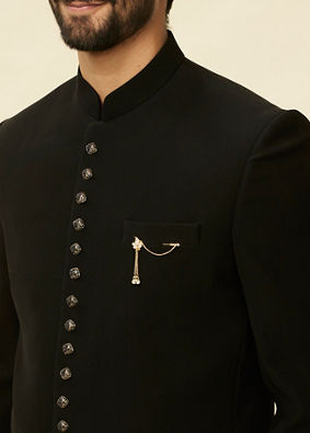 alt message - Manyavar Men Rich Black Classic Jodhpuri Suit image number 1