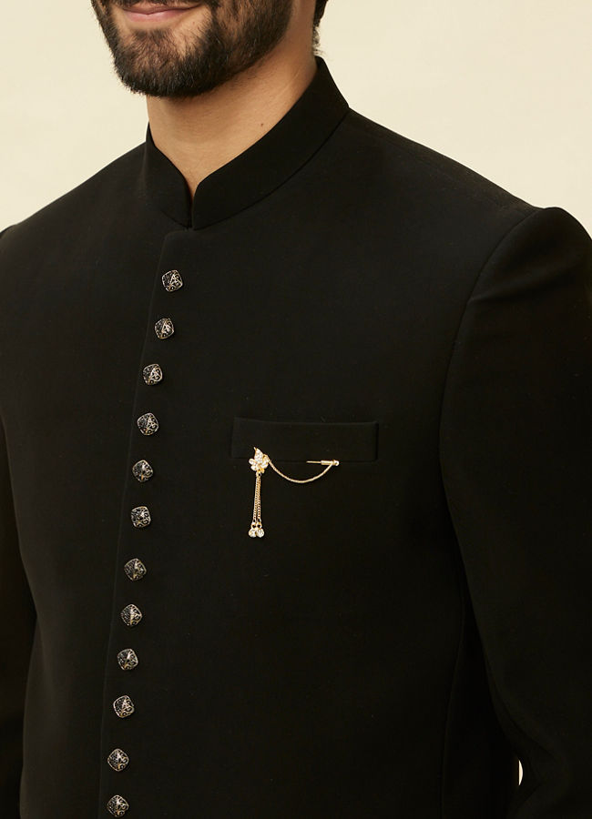 alt message - Manyavar Men Rich Black Classic Jodhpuri Suit image number 1