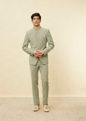 Manyavar Men Pista Green Classic Jodhpuri Suit image number 2