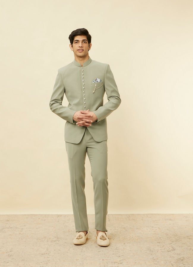 Manyavar Men Pista Green Classic Jodhpuri Suit