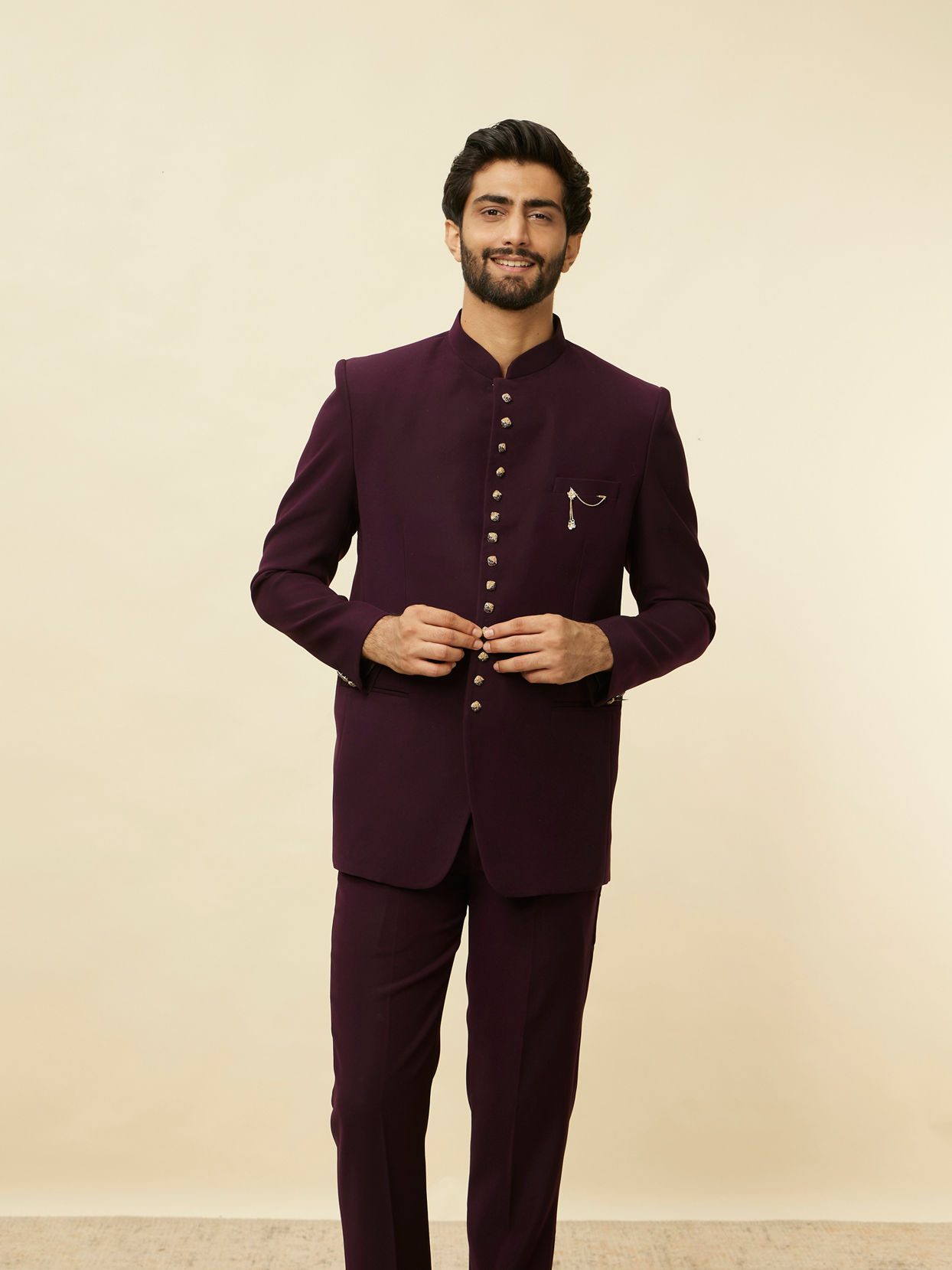Manyavar Men Royal Purple Classic Jodhpuri Suit
