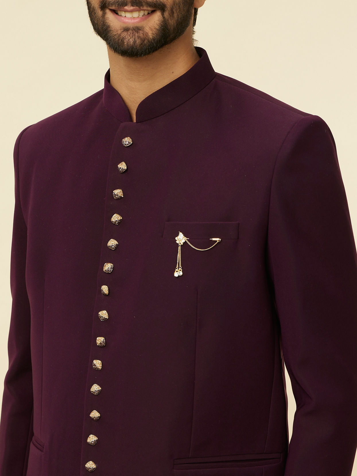 alt message - Manyavar Men Royal Purple Classic Jodhpuri Suit image number 1