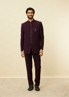 alt message - Manyavar Men Royal Purple Classic Jodhpuri Suit image number 2