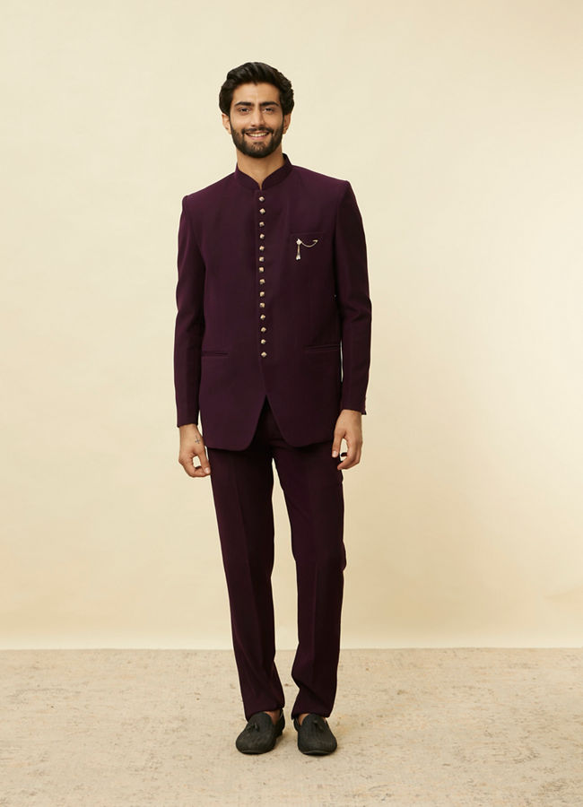 alt message - Manyavar Men Royal Purple Classic Jodhpuri Suit image number 2