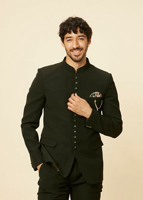 alt message - Manyavar Men Classic Dark Green Jodhpuri Suit image number 0