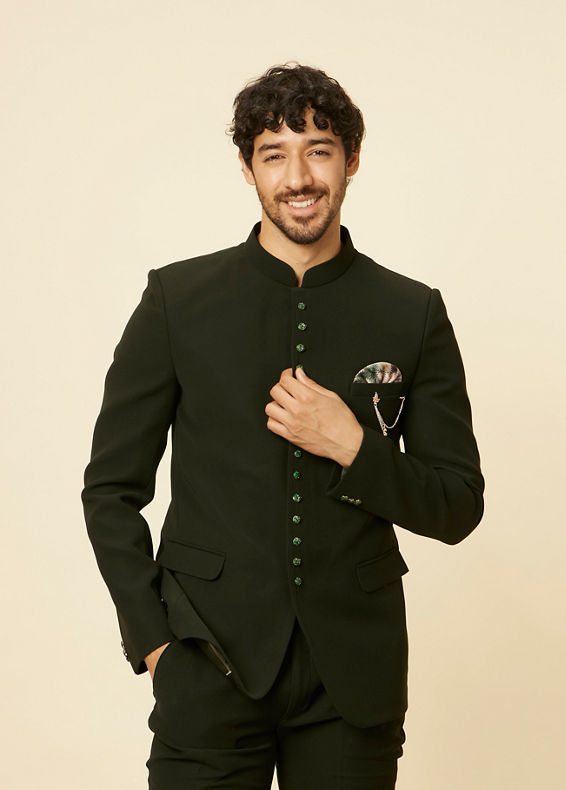 Manyavar Men Classic Dark Green Jodhpuri Suit