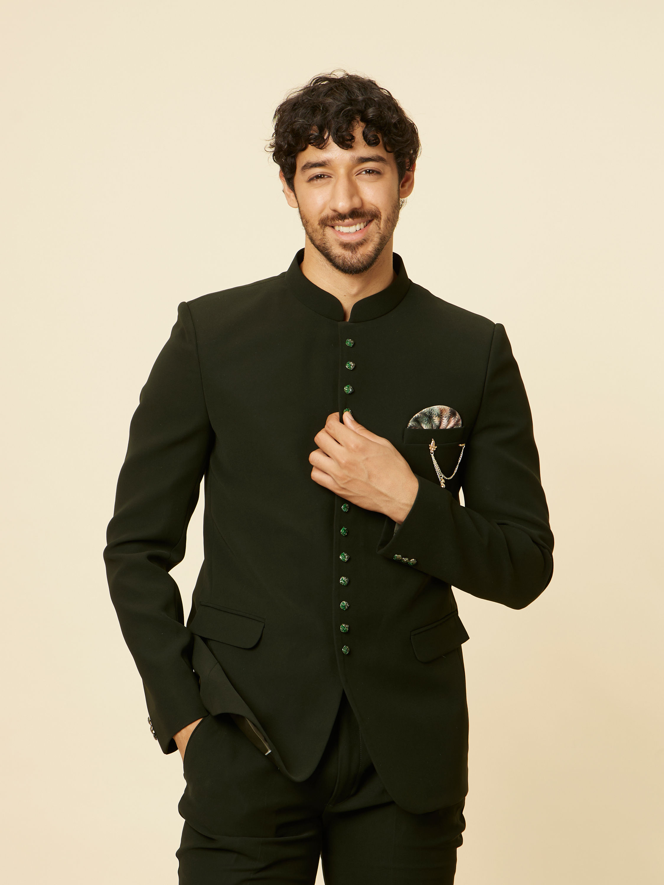 Manyavar Men Classic Dark Green Jodhpuri Suit