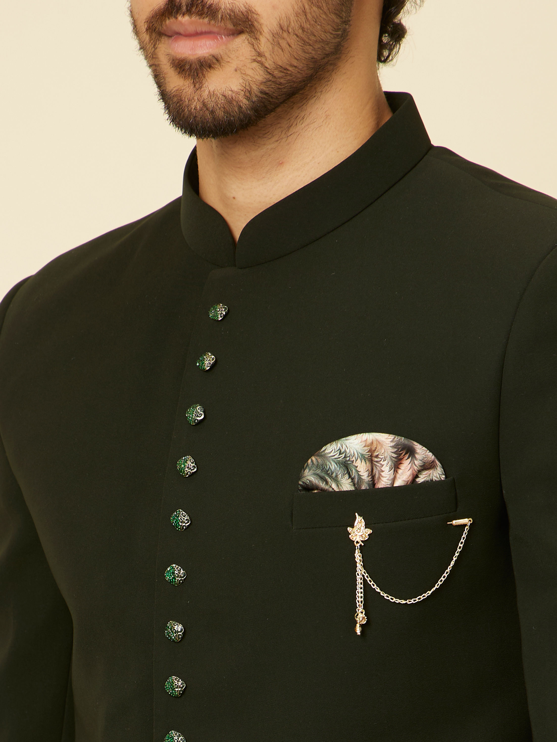 Manyavar Men Classic Dark Green Jodhpuri Suit