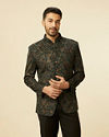 Manyavar Men Dark green bel Buti Patterned Suit Set
