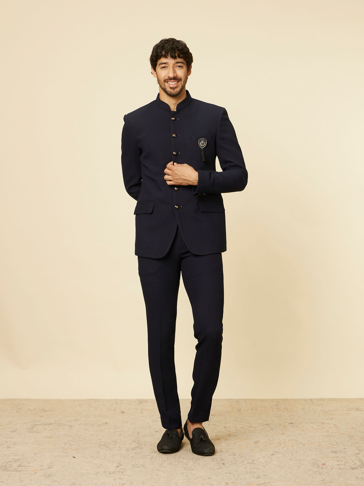 Manyavar Men Classic Dark Blue Jodhpuri Suit image number 2