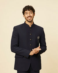 Manyavar Men Classic Dark Blue Jodhpuri Suit