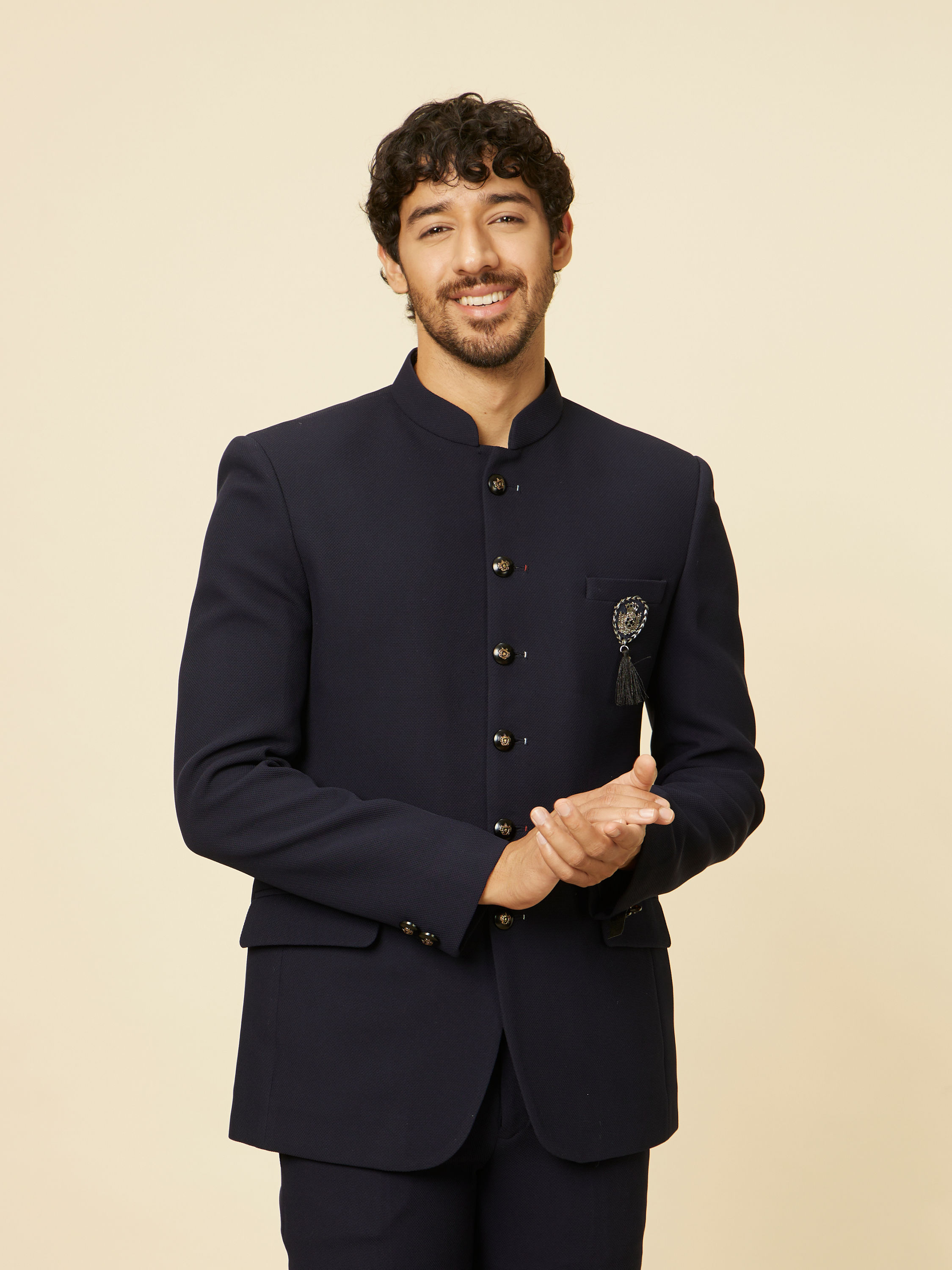 Manyavar Men Classic Dark Blue Jodhpuri Suit