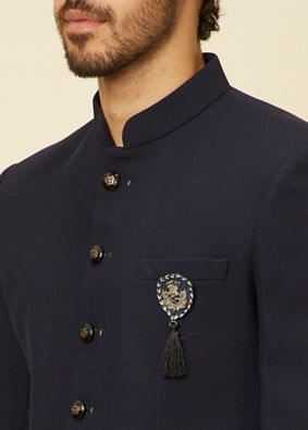 alt message - Manyavar Men Classic Dark Blue Jodhpuri Suit image number 1