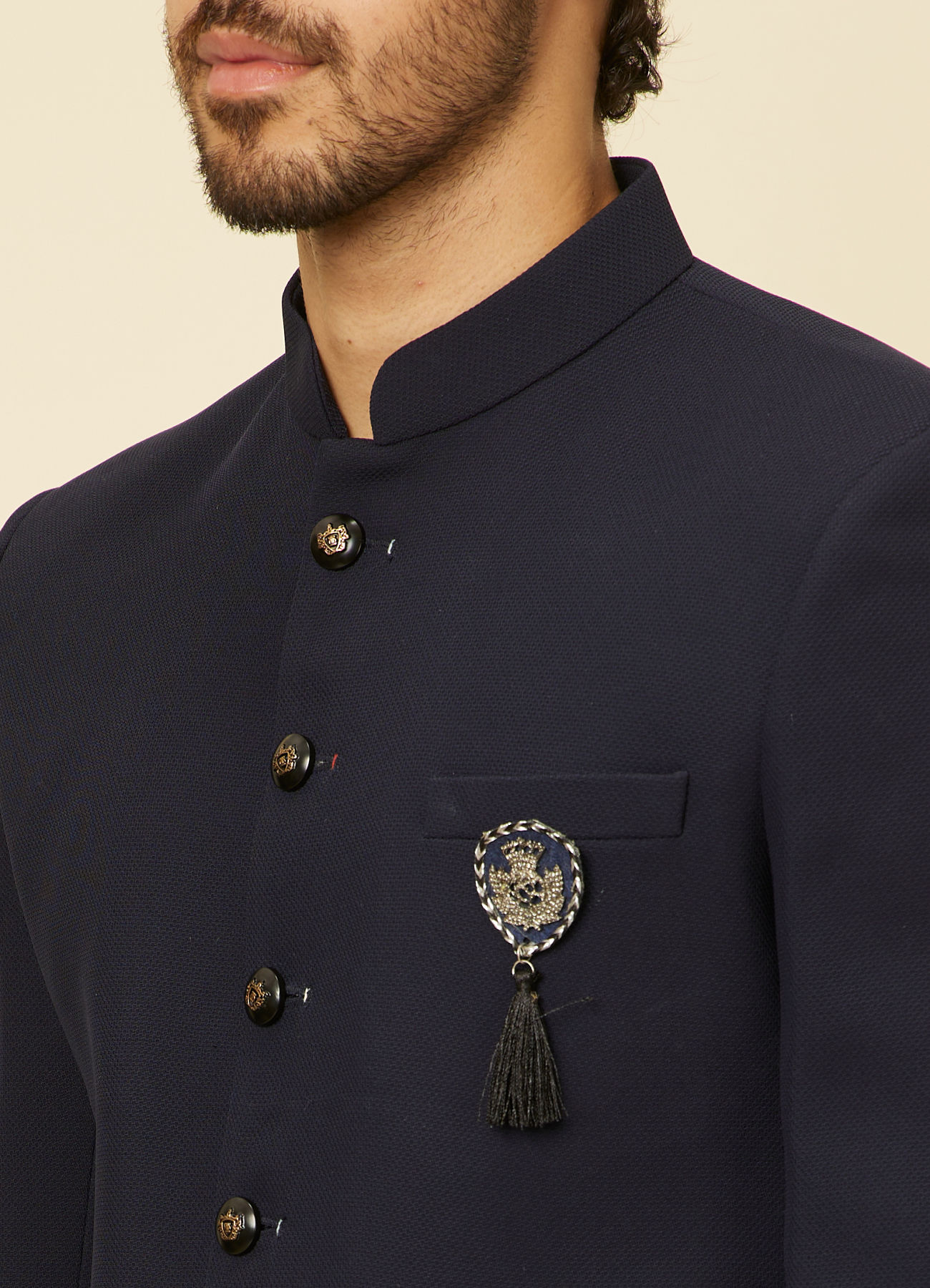 Manyavar Men Classic Dark Blue Jodhpuri Suit