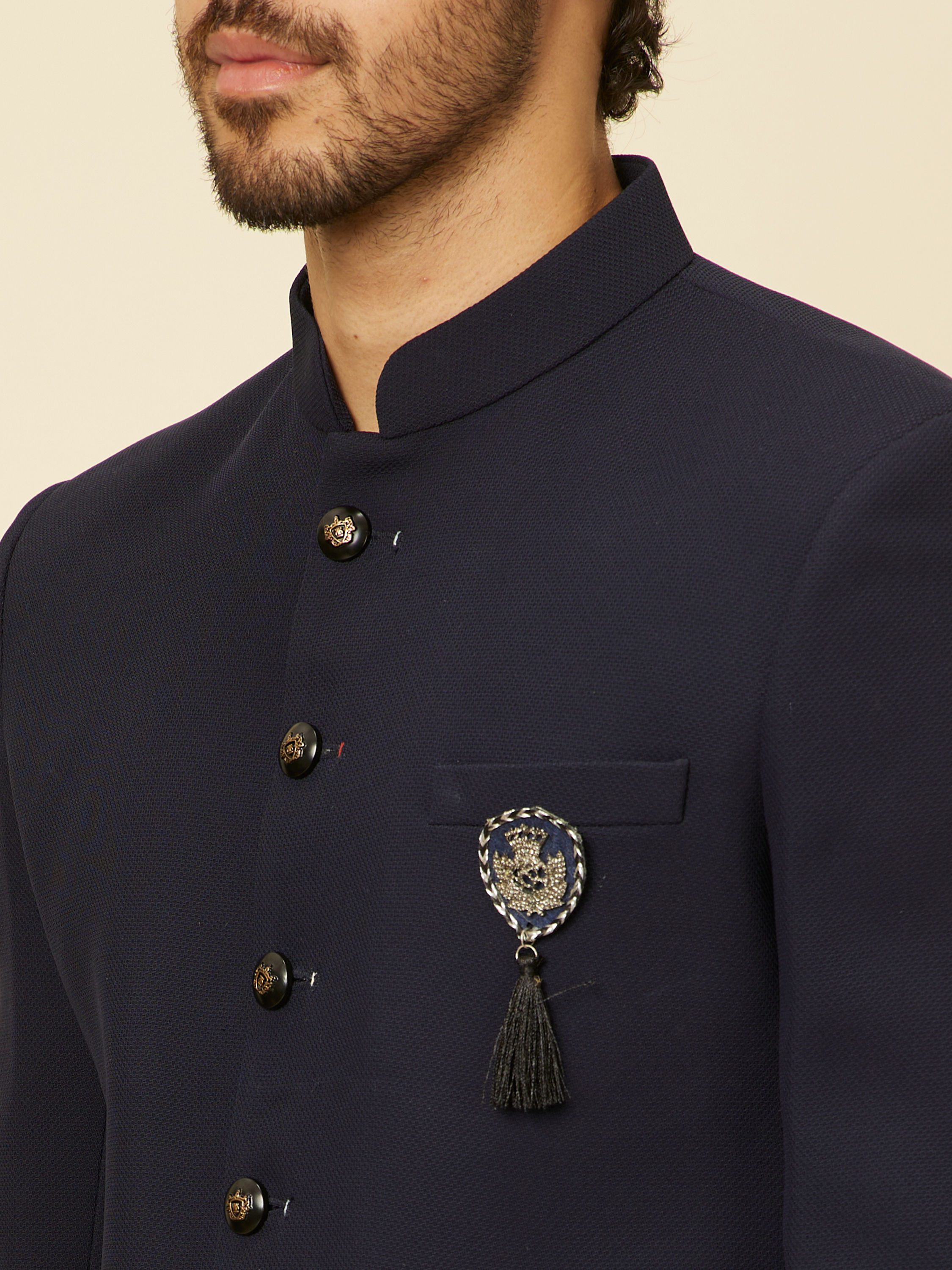 Manyavar Men Classic Dark Blue Jodhpuri Suit