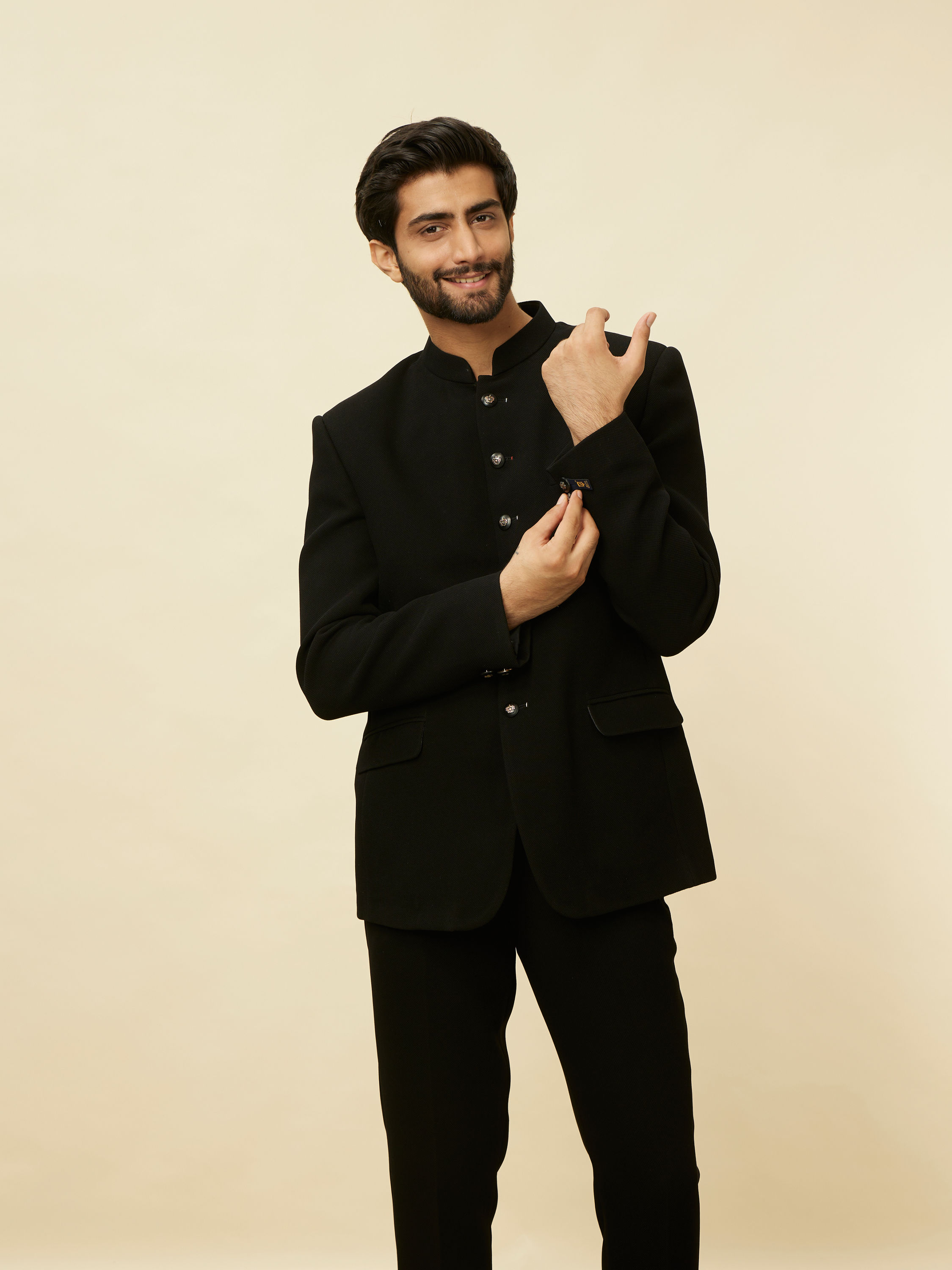 Manyavar Men Charcoal Black Classic Jodhpuri Suit