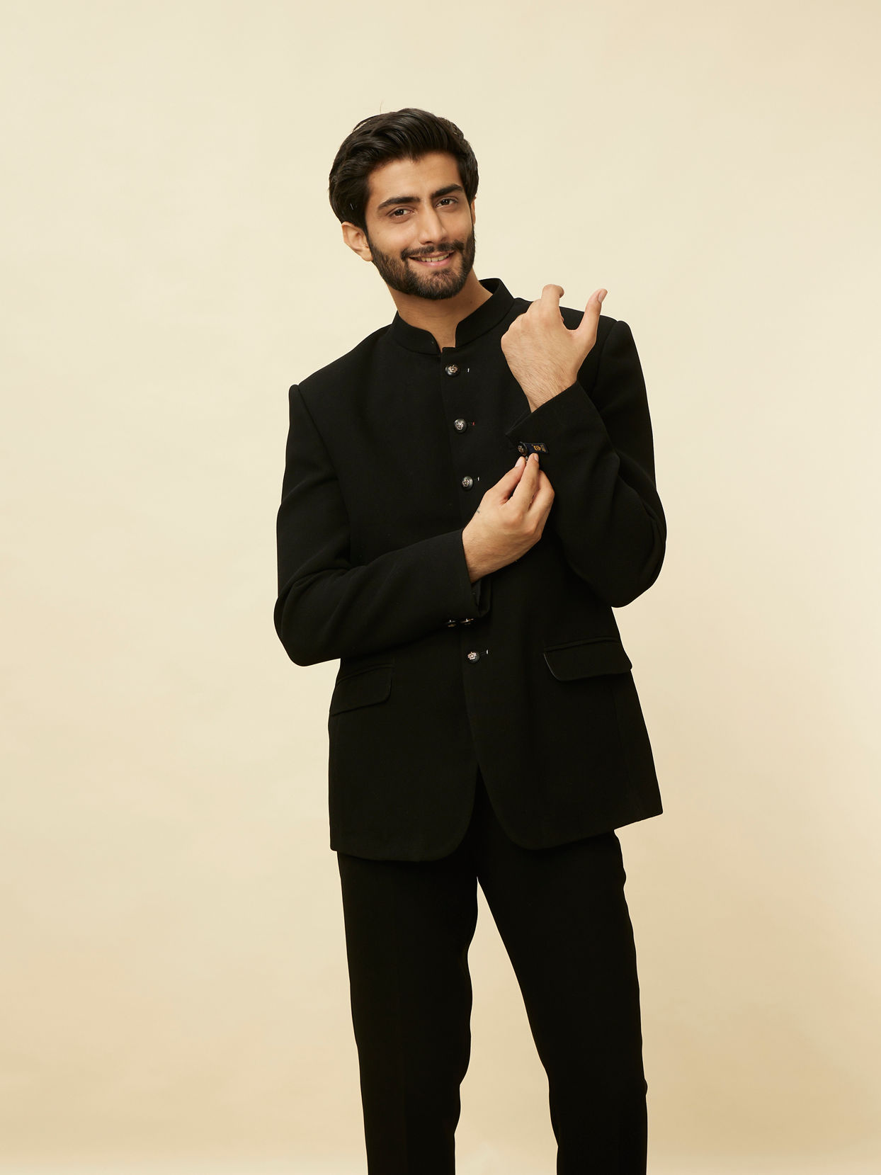 alt message - Manyavar Men Charcoal Black Classic Jodhpuri Suit image number 0