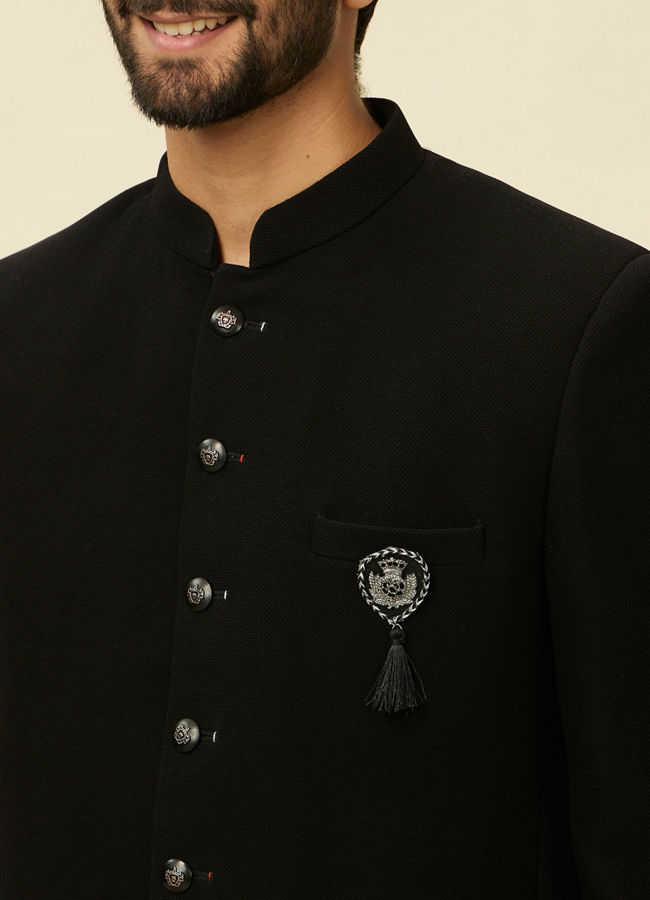 alt message - Manyavar Men Charcoal Black Classic Jodhpuri Suit image number 1