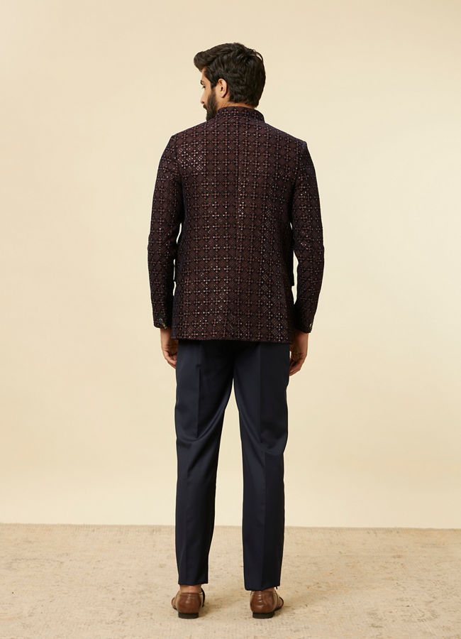 Manyavar Men Dark Blue Dark Brown Sequin Embellished Jodhpuri Suit