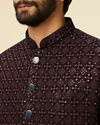 alt message - Manyavar Men Dark Blue Dark Brown Sequin Embellished Jodhpuri Suit image number 1