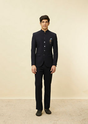 alt message - Manyavar Men Twilight Blue Textured Jodhpuri Suit image number 2