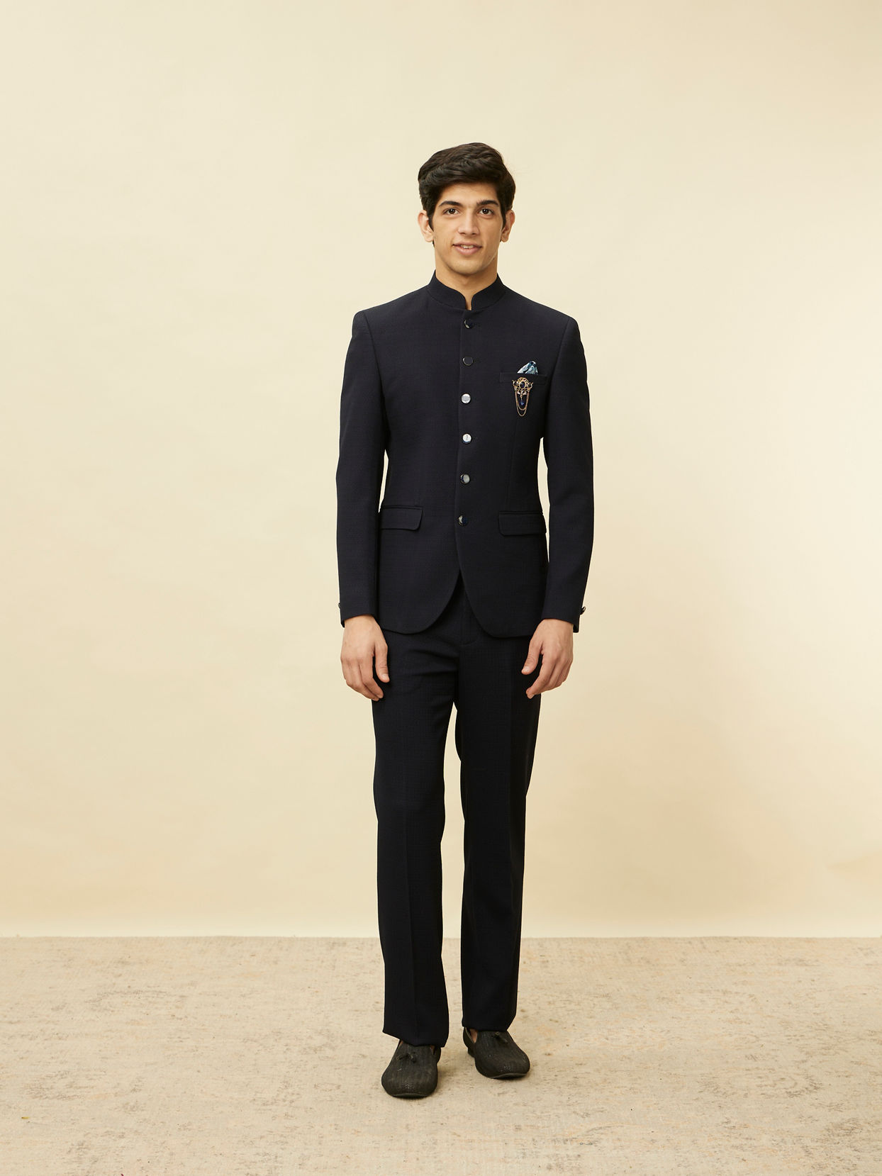 Manyavar Men Twilight Blue Textured Jodhpuri Suit