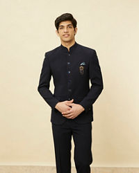 Manyavar Men Twilight Blue Textured Jodhpuri Suit