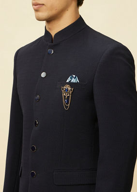 alt message - Manyavar Men Twilight Blue Textured Jodhpuri Suit image number 1