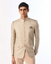 Manyavar Men Pistachio Green Ogee Patterned Suit