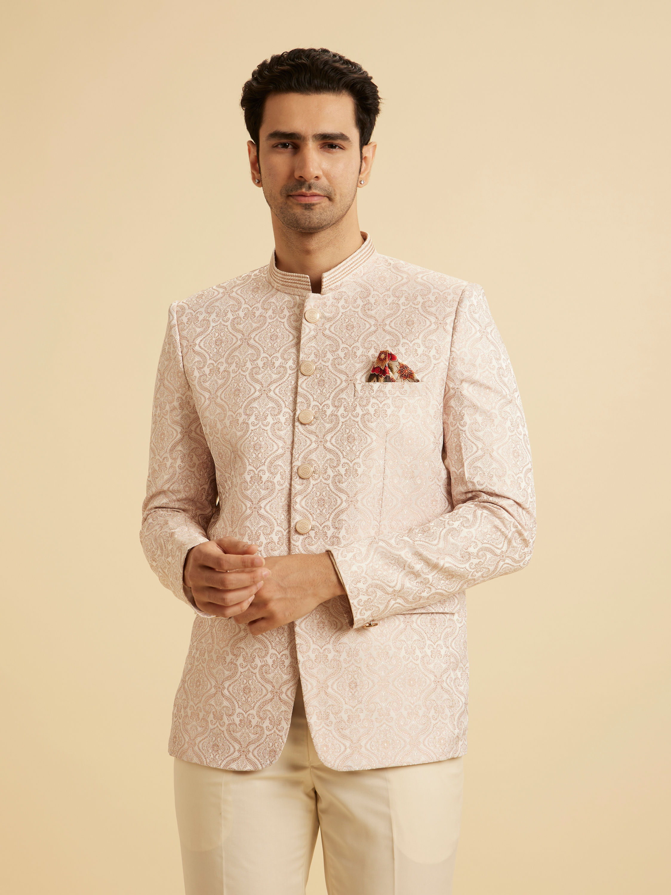 Manyavar Men Peach Elegance Jodhpuri Suit