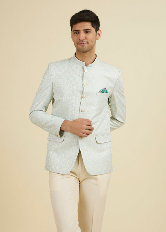 Manyavar Men Aqua Green Exquisite Suit Set
