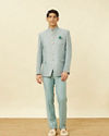 alt message - Manyavar Men Blissful Blue Medallion Patterned Suit image number 2