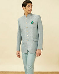 Manyavar Men Blissful Blue Medallion Patterned Suit