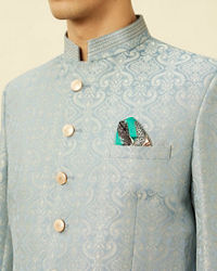 Manyavar Men Blissful Blue Medallion Patterned Suit