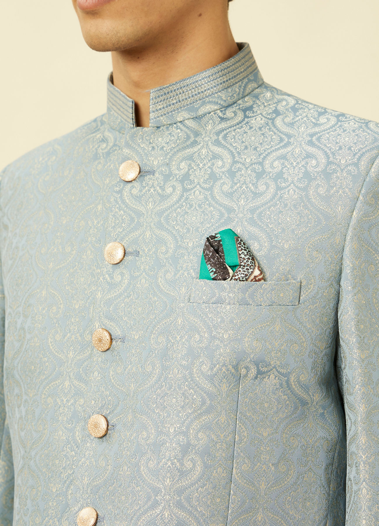 Manyavar Men Blissful Blue Medallion Patterned Suit