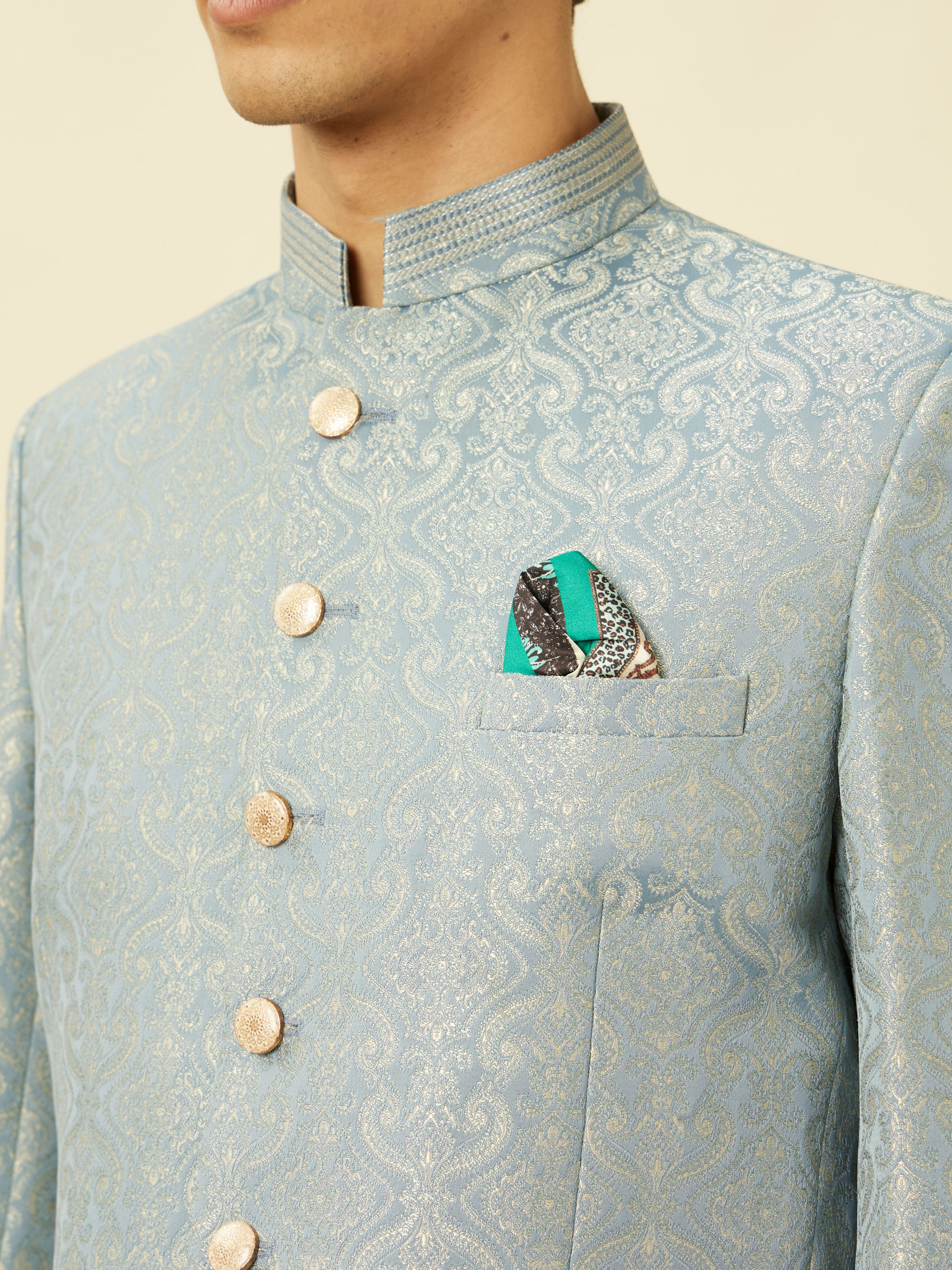 Manyavar Men Blissful Blue Medallion Patterned Suit