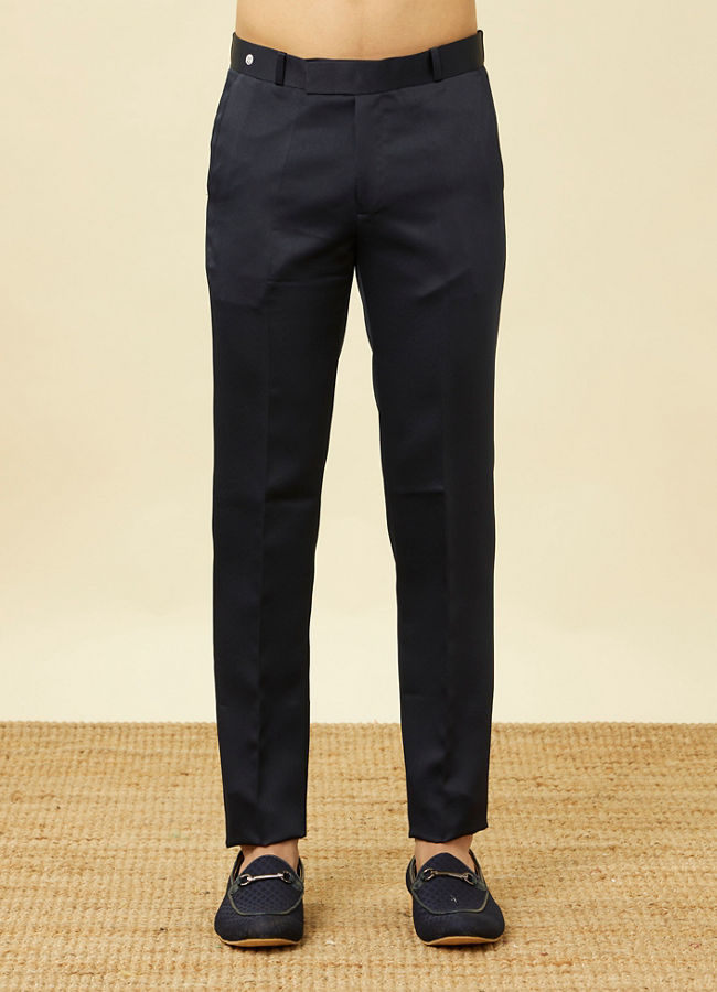 Manyavar Men Sapphire Blue Ogee Patterned Suit