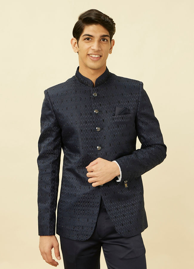 Sapphire Blue Ogee Patterned Suit image number 0