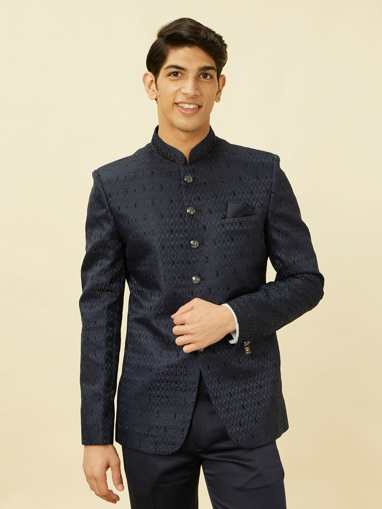 Sapphire Blue Ogee Patterned Suit image number 0