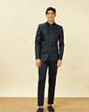Manyavar Men Sapphire Blue Ogee Patterned Suit