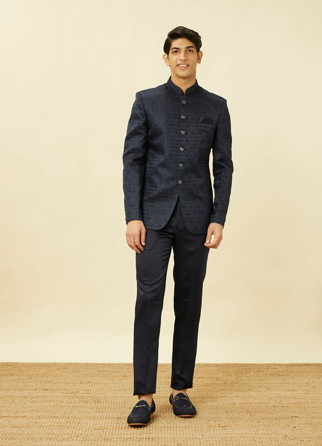 Buy Sapphire Blue Ogee Patterned Suit Online in the USA Manyavar Suit Set for Men