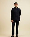 Manyavar Men Dark Blue Embroidered Neckline Jodhpuri Set