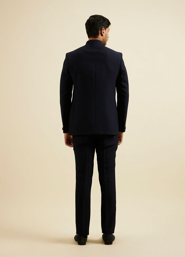 Manyavar Men Dark Blue Embroidered Neckline Jodhpuri Set