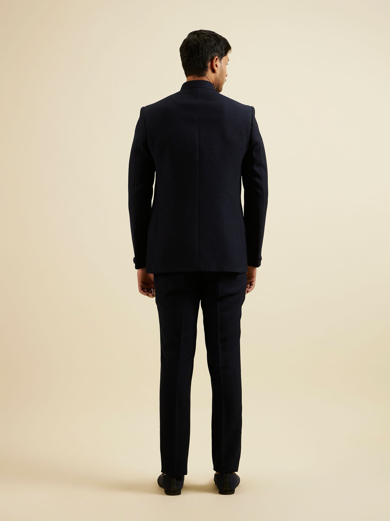 Manyavar Men Dark Blue Embroidered Neckline Jodhpuri Set