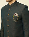 Manyavar Men Deep Green Lily Motif Jaal Patterned Jodhpuri Suit