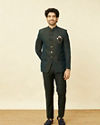 alt message - Manyavar Men Deep Green Lily Motif Jaal Patterned Jodhpuri Suit image number 2