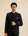 Manyavar Men Elegant Dark Blue Brocade Suit Set
