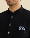 Manyavar Men Elegant Dark Blue Brocade Suit Set